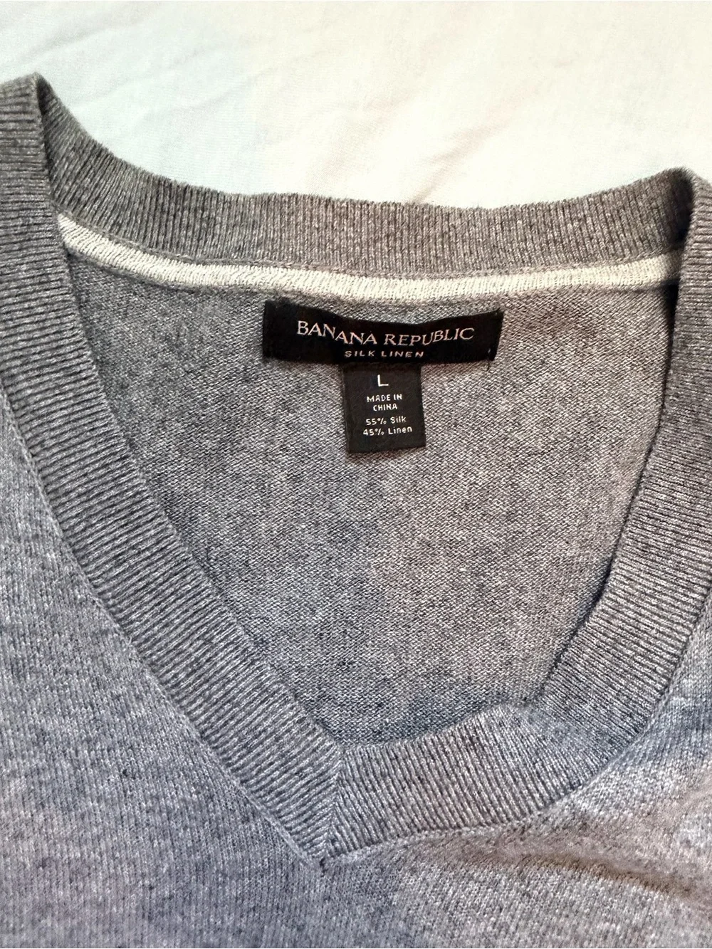 Banana Republic Silk Linen Men’s V-Neck Sweater in Heather Gray